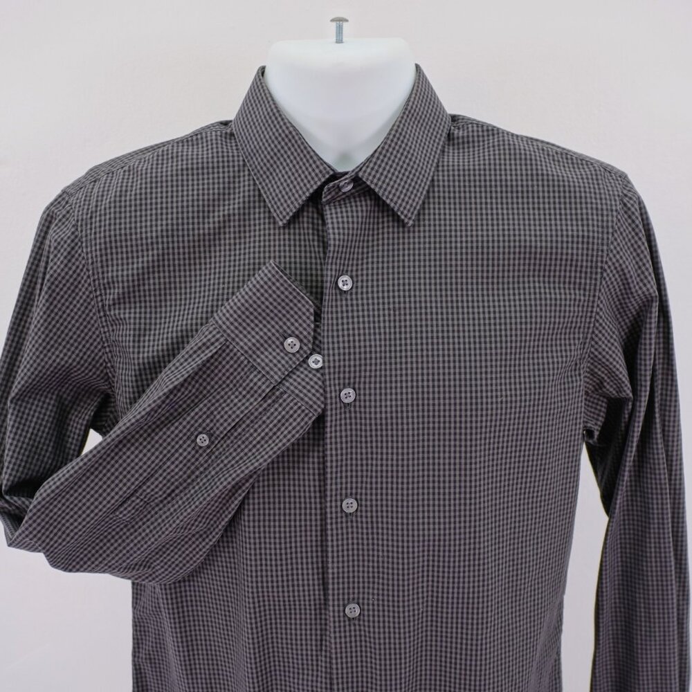 Apt 9 Small Beige Black Plaid Cotton Collared Dress Shirt Long Sleeve
